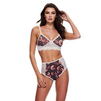 Apatinio trikotažo komplektas Baci Lingerie S/M - pilkas, gėlėtas, su nėriniais