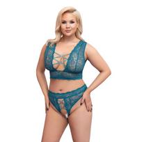 Apatinio trikotažo komplektas Cottelli CURVES, petrolio spalvos, 3XL, nėriniai ir atvira tarpkojė