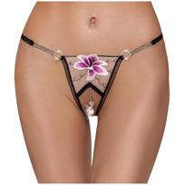 Stringai Cottelli LINGERIE S/M, juodi ir rožiniai, su gėle ir atvira tarpkoje
