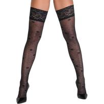 Cottelli LEGWEAR juodos pėdkelnės su nėrinių apvadu ir rožių raštu 3