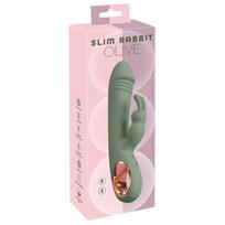 Vibratorius su klitorio stimuliatoriumi You2Toys Slim Rabbit Olive, 21,4 cm, žalias