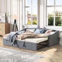 Sofa-lova 90/180x200 cm su grotelių pagrindu, aptraukta lova, aksominis audinys, pilka