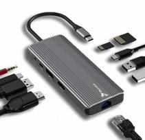 Usb-c Hub 10in1: Hdmi 2.1 4k 144hz, Dp 1.4, Rj45, Pd 100w