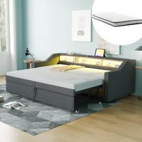 Ištraukiamas sofa-lova, 90/180x200 cm, su LED ir USB, 2 čiužiniai
