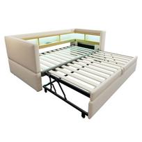 Miegamoji sofa, LED apšvietimas, kištukinis lizdas, 211x199x80 cm, 3 dėžės
