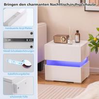 Costway naktinio staliuko rinkinys iš 2 LED naktinių staliukų, blizgus naktinis komodas su 2 stalčiais baltas