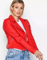 Women's Red Leather Jacket Real Lambskin Motor Biker Stylish Handmade Designer S raudona