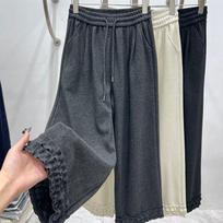 High Street Design Sense Lace Stitching Trousers Y2k Elastic Waist Slacks Women New High Waisted Slim Straight Wide-leg Pants 2025 S tamsiai pilka spalva
