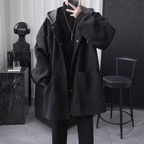 Men's Winter Mid-Length Hooded Wool Coat - British Style Trench XL