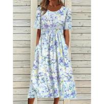Summer New Mid-Rise Women's Casual Crew Neck Print Women's Dress S