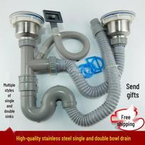 Nerūdijančio plieno kriauklės nutekėjimo anga ir sietelis virtuvės praustuvei Double bowl complete set