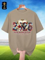Kvėpuojantys trumpomis rankovėmis vyriški marškinėliai FIFA tema vasarai, 2026 m. Pasaulio taurės gerbėjų marškinėliai, Galimi įvairių spalvų, Tinka kaip dovanos vyrams S chaki