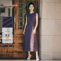 Qianbainian Women's Lace Jacquard Lyocell Sleeveless Mid-length Dress L