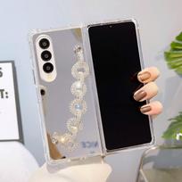 Applicable to Samsung ZFold4 mirror folding mobile phone case ZFold7 rhinestone hand hanging chain acrylic mirror protective case Samsung zfold7