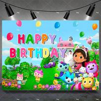 Party Decoration with Gabby Dollhouse Theme, Pink Color, with Girl Playing Guitar Design and Her Girlfriend Cat, Baby Shower Background 150x100