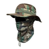 Camouflage Sun Hat with Balaclava Face Mask, UV Protection Men Wide Brim Hat, Breathable Bucket Hat for Outdoor Fishing Hiking Cycling