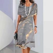 Elegant Women Short Sleeve Fashion 3d Print Midi Dress Plus Size Beach Clothing S