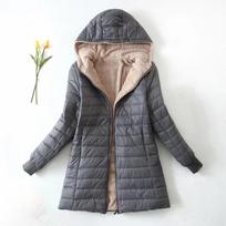 Autumn and Winter Thickened Plus Velvet Hooded Mid-length Slim-fit Warm Lamb Fleece Cotton Coat Women's Jacket S