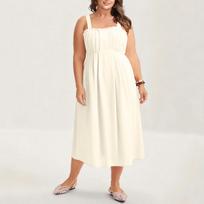 Women's Casual -Color Loose Fit Sleeveless Midi Dress L