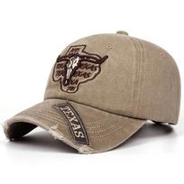 Vintage American-Style Washed Distressed Bull Head Embroidery Baseball Cap Outdoor Casual Sun-Shading Distressed Visor Cap Adjustable