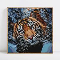 Deimantų tapyba Apvalūs akmenys Gyvūnai Mozaika Diamond Tiger Deimantinis siuvinėjimas 30x30 gray