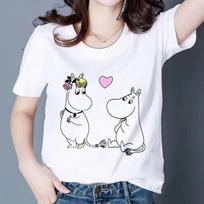 Cute Cartoon Hippo Print Women's Short Sleeve T-shirt Fashion Women's Clothing Graphic T Shirts Kawaii Clothes Casual Clothing S balta