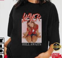 Slayer Hell Awaits Britney Spears Cotton Black Unisex T-shirt Unisex T-Shirt L brown