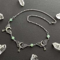 Vintage Ancient Silver Bohemian Dongling Jade Moth Necklace Gift