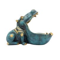 Hippopotamus Statue Decorative Tray, Multifunctional Candy Dish Key Bowl, Resin Hippo Figurine Entrance Storage Tray for Home mėlyna