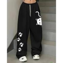 Women's Street Style Casual Sweatpants Spring Summer Cat Paw Print Fit Oversized Streetwear Kids S