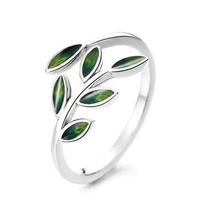 Adjustable Open Ring With Enamel Green Leaf Motif Vintage Style Copper Jewelry Women Men Adjustable Open Band