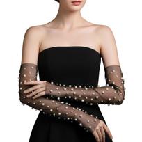 Elegant Bridal Gloves with Pearls Accents Long Sleeves Fingerless Gloves for Bride Wedding Ceremony Cosplay Occasion Use 1 juoda