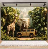 Safari Džiunglių Gyvūnų Fotografijos Fonas Miškas Atogrąžų Žali Lapai Žolė Kūdikio Portreto Fonas Dekoras Foto Studijos Rekvizitas Vinyl 90x60cm gray