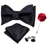 Šaunus vyriškas peteliškės rankogalių sąsagos Boutonniere raudonas juodas baltas šilkas drugelis peteliškė Vestuvių pažintys LH-1031