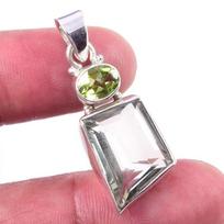 Natural Green Amethyst,Peridot 925 Solid Sterling Silver Gift Pendant 1.50  i1c89 gray