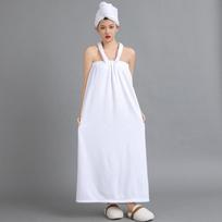 1 rinkinys kaklaraiščiu surišamas koralinio vilnos chalatas, dėvimas apvyniojamas, 130 cm ilgio, greitai džiūstantis unisex vonios rankšluostis su diržu, skirtas SPA, baniai ir namams Bathrobe + Dry Hair Cap balta