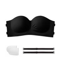 Besiūlė liemenėlė be petnešėlių Push Up liemenėlė Seksuali atviru nugara 2 viename liemenėlės Vienspalvės nematomos liemenėlės Seksualūs apatiniai drabužiai Moteriški S juoda
