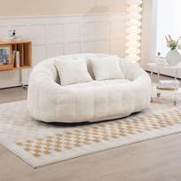 Sofa-pufas dvivietis - MUVOE - Aksentinis reclineris - Velūras - Smėlio spalvos - Su porankiais smėlis