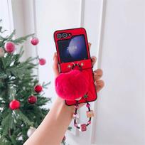 Applicable to Samsung ZFlip5 folding plaid mobile phone case hairball bracelet P50Pocket protective case vivoxflip samsung z flip5