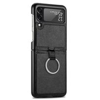 Applicable to Samsung ZFlip3 ring folding mobile phone case, lychee pattern zlip4 back cover leather case protective case foreign trade Samsung galaxy z flip4 5
