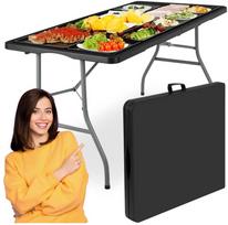 Sulankstomas stalas-lagaminas 152 cm, juodas, nešiojamas, iškylinis, renginiams, piknikams