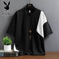 PLAYBOY Men's Loose Fit Round Neck Short Sleeve T-Shirt M juoda balta spalva