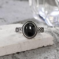 Vintage 925 Sterling Silver Ring Natural Black Onyx Ring Oval Round Stone Retro Fine Jewelry Gift Sun Shaped For Women Men 6