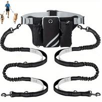 Retractable Hands Free Dog Leash with Dual Bungees for 2 Dogs Adjustable Waist Pack Reflective Stitching Leash
