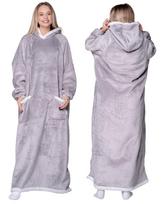 Antklodė Oversize Šilta Stora Antklodė-Bluza 2 in 1 XXL Pilka Kailinė [Kb-Xl1] white