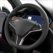 Rankomis siūta juoda mikropluošto odos kvėpuojanti automobilio vairo apdangalas, skirtas Tesla Model S 2009-2018, Model X 2012-2018 Black Thread gray
