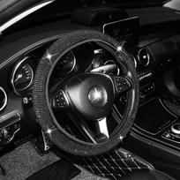 Kalnų krištolu inkrustuotas automobilio vairo užvalkalas, odinis vairo dekoravimo užvalkalas, blizgantis krištolinis automobilių stilius, automobilių aksesuarai skirti juoda