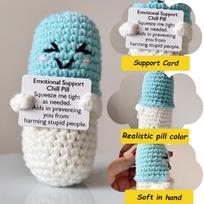 Crochet Emotional Support Chill Pill Caring Gifts Desktop Ornament Handmade Knitted Emergency Pills With Card Home Room Decor