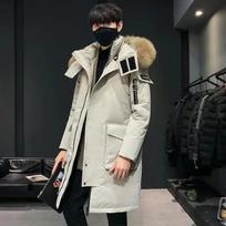 Žieminė Parka Vyriška su Dideliu Apykakle Pūkinė Striukė Vyriška Vidutinio Ilgio Sutirštinta Šilta Balto Ančių Pūko Vyriška Ir Viršutinė Apranga M smėlis