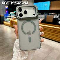 KEYSION Metal Lens Stand Phone Case for MagSafe for iPhone 17 Pro Max 17 Air Magnetic Transparent Matte PC+TPU Shockproof Cover for iPhone 17 pilka spalva
